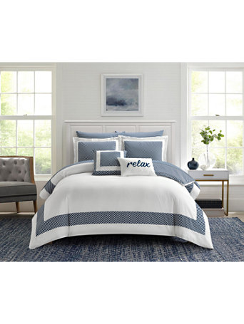 NY & Co Women's Gibson King-Size 9-Piece Comforter & Sheet Set - Home Navy Blue Size KinchG photo