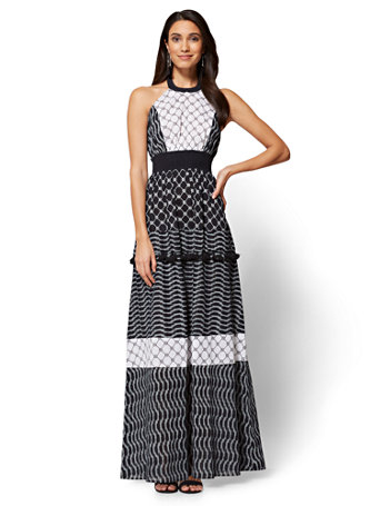 NY&C: Halter Maxi Dress - Black & White