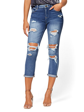 High-Waisted Destroyed Cropped Boyfriend Jeans | New York & Company