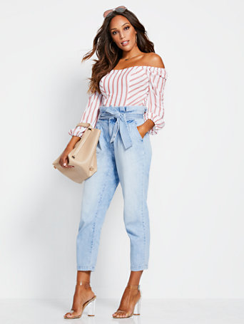 high waisted paper bag jeans