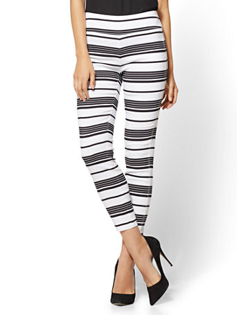 NY&C: High-Waisted Pull-On Ankle Pant - White - Stripe - 7th Avenue