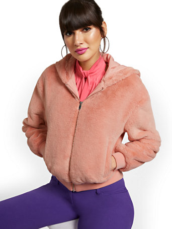NY&C: Hooded Faux-Fur Bomber JacketNY&CSearchClose