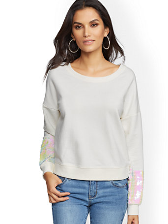 sequin sleeve sweatshirt