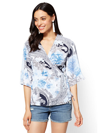 Kimono-Sleeve Wrap Blouse | New York & Company