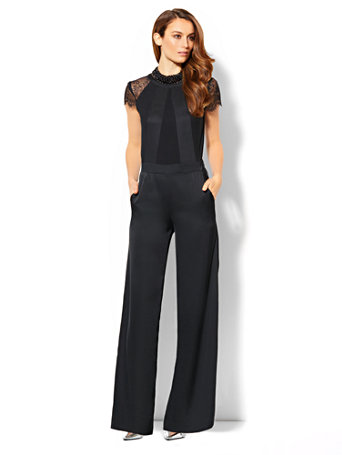 NY&C: Lace Cap-Sleeve Silky Jumpsuit
