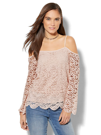 NY&C: Lace Cold-Shoulder Bell-Sleeve Top