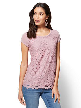Lace-Overlay T-Shirt | New York & Company