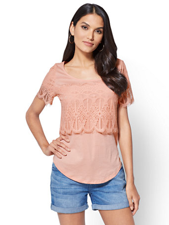 Lace-Overlay T-Shirt | New York & Company