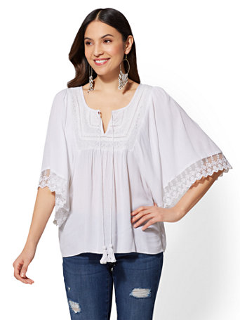 NY&C: Lace-Trim Peasant Blouse