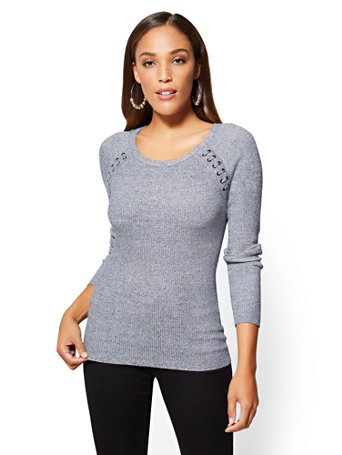 Lace-Up Marled Sweater | New York & Company