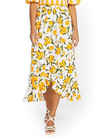 Lemon-Print Frilled Maxi Skirt | New York & Company