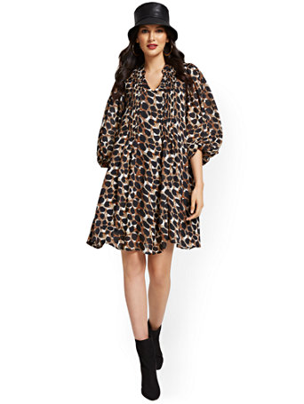 leopard print balloon sleeve dress