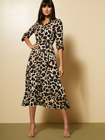leopard print long shirt dress