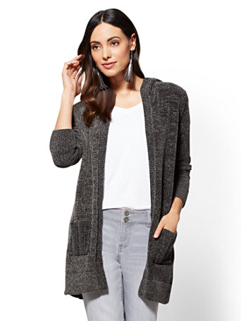 Metallic Chenille Hooded Cardigan | New York & Company