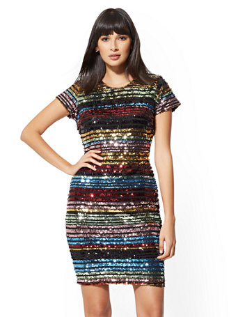 NY\u0026C: Multicolor Sequin Sheath Dress