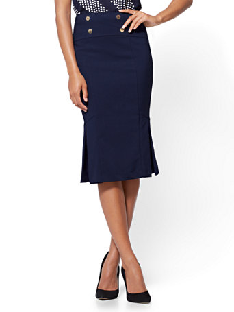 NY&C: Navy Fit and Flare Skirt - All-Season Stretch
