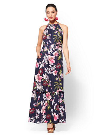 NY\u0026C: Navy Floral Halter Maxi Dress