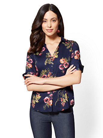 navy floral shirt
