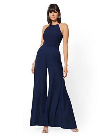 blue halter jumpsuit