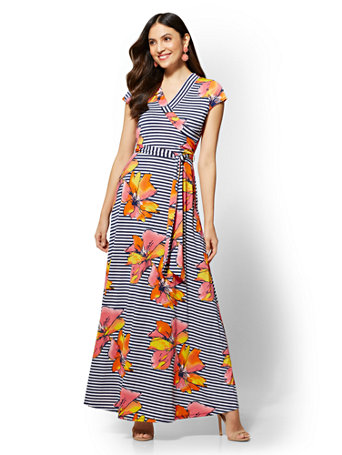NY\u0026C: Navy Stripe Floral Maxi Dress