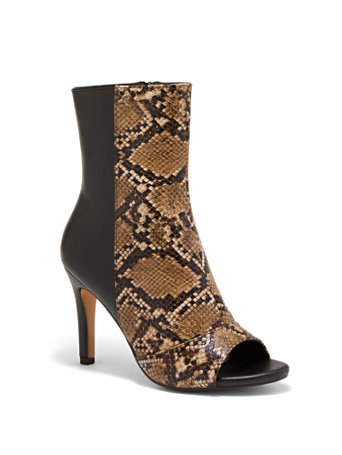 snake print peep toe booties