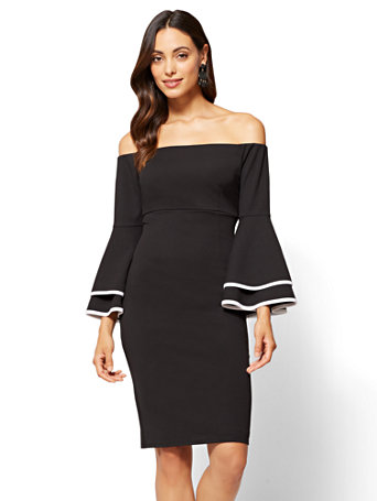 shoulder sheath bell sleeve dress