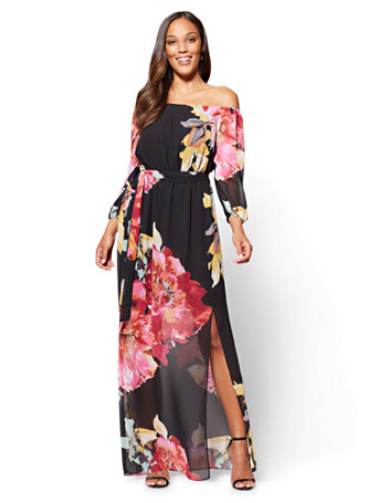 maxi shoulder dress floral