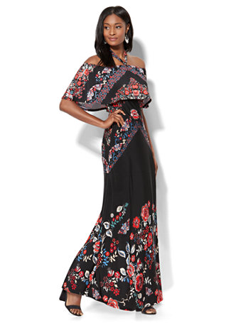 maxi shoulder floral dress