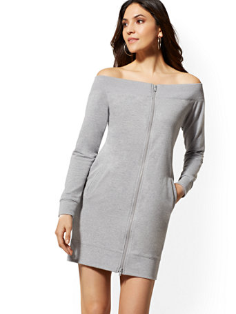 off the shoulder sweatshirt dress