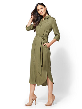 NY\u0026C: Olive Belted Midi Shirtdress