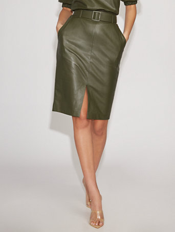 khaki faux leather skirt