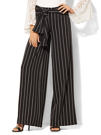 black palazzo pants with white stripes