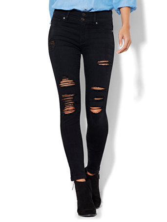 NY&C: Petite Destroyed High-Waist SuperStretch Legging - Black - Soho Jeans