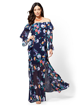 off the shoulder maxi dress petite