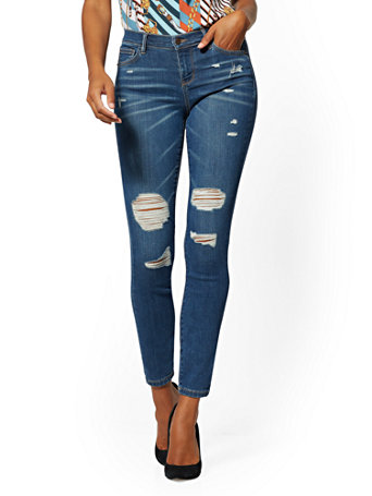 Petite Mid-Rise Destroyed Curvy Super-Skinny Jeans - Blue Spark | New ...