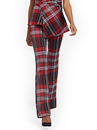 Petite Red Plaid Pull-On Bootcut Ponte 