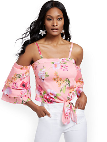 NY&C: Petite Tiered-Sleeve Off-The-Shoulder Top - 7th Avenue