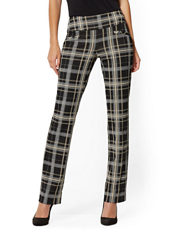 high waisted plaid jeans