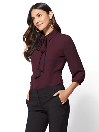 Piped Bow-Accent Blouse - 7th Avenue | New York & Company