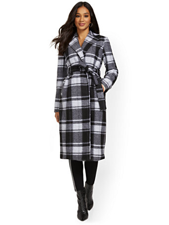 plaid longline jacket