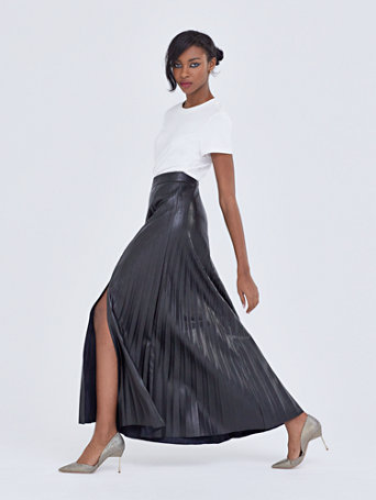 silver pleated maxi skirt Big sale 