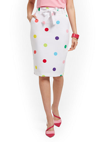Polka-Dot Tie-Waist Pencil Skirt - New York & Company
