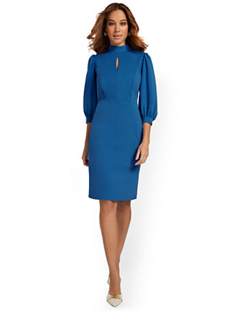 Puff-Sleeve Sheath Dress - Magic Crepe 