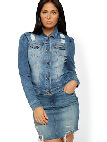 jean jacket with puff sleeves