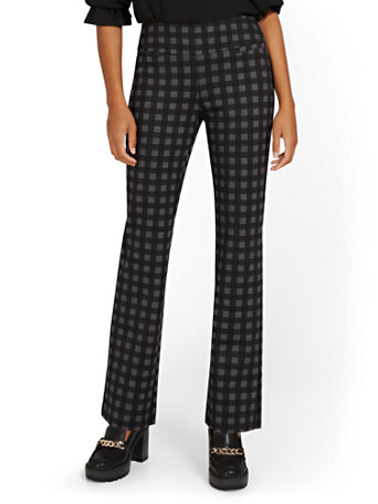 Pull-On Check-Print Bootcut Ponte Pant 