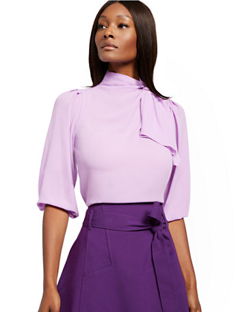 NY&C: Purple Twist Tie-Neck Blouse - 7th Avenue