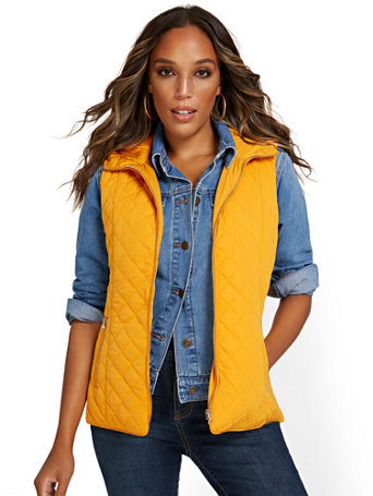 womens yellow puffer vest