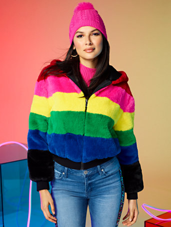 rainbow faux fur jacket