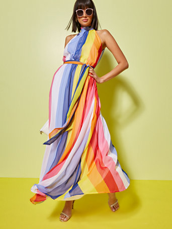 rainbow striped maxi dress
