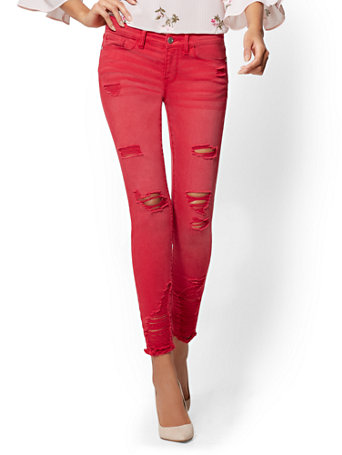 red destroyed jeans